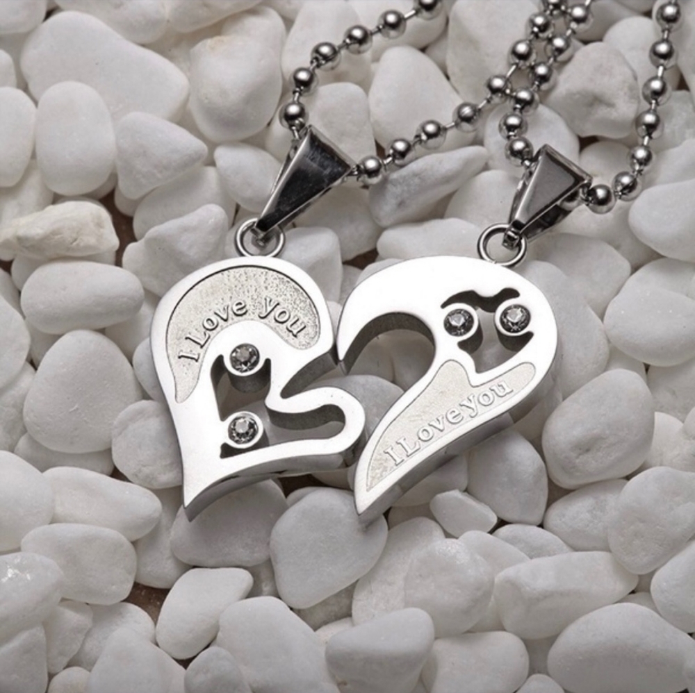 2Pcs Stainless Steel Ying Yang Heart Necklaces